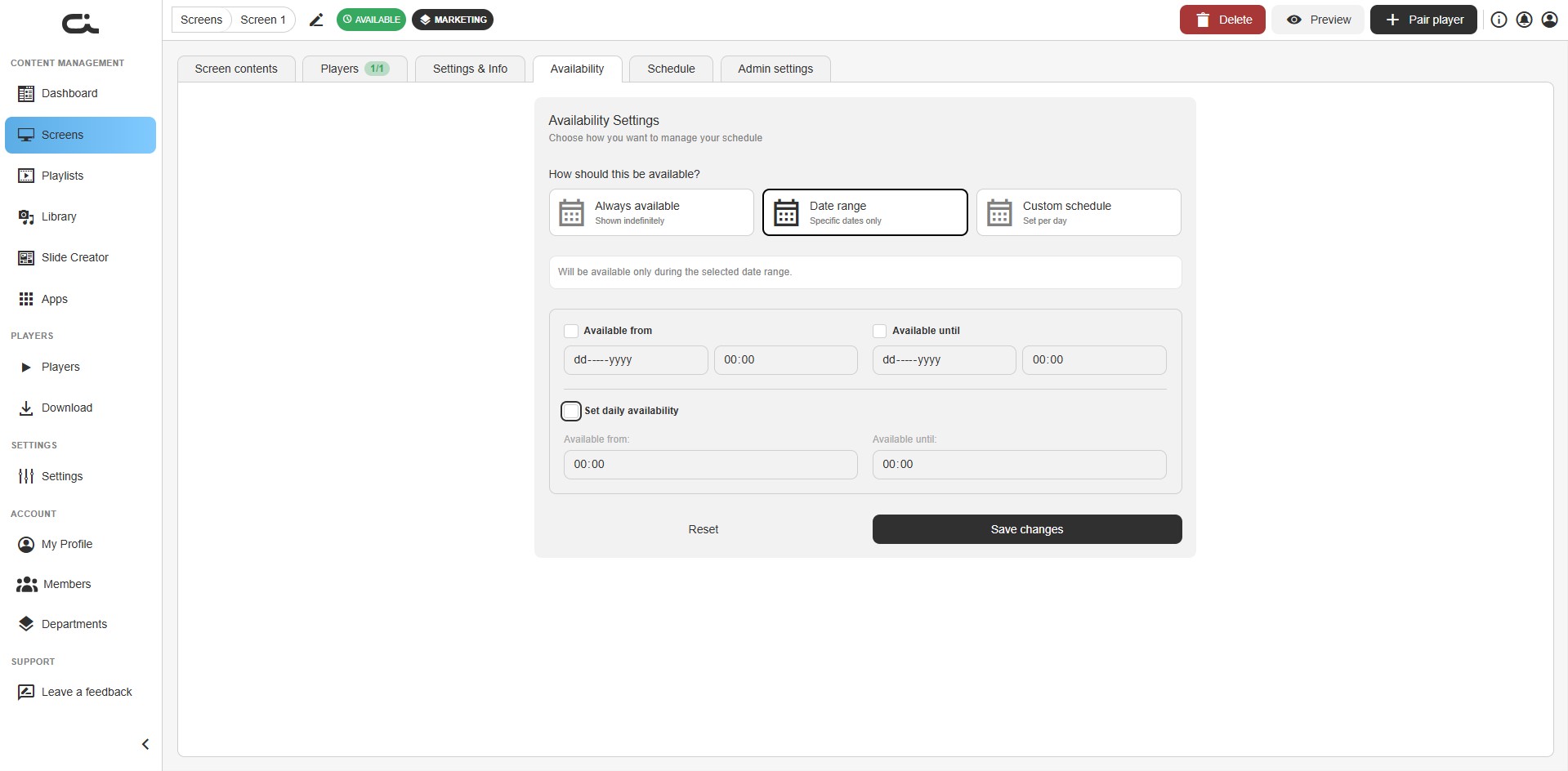 Availability — Date range