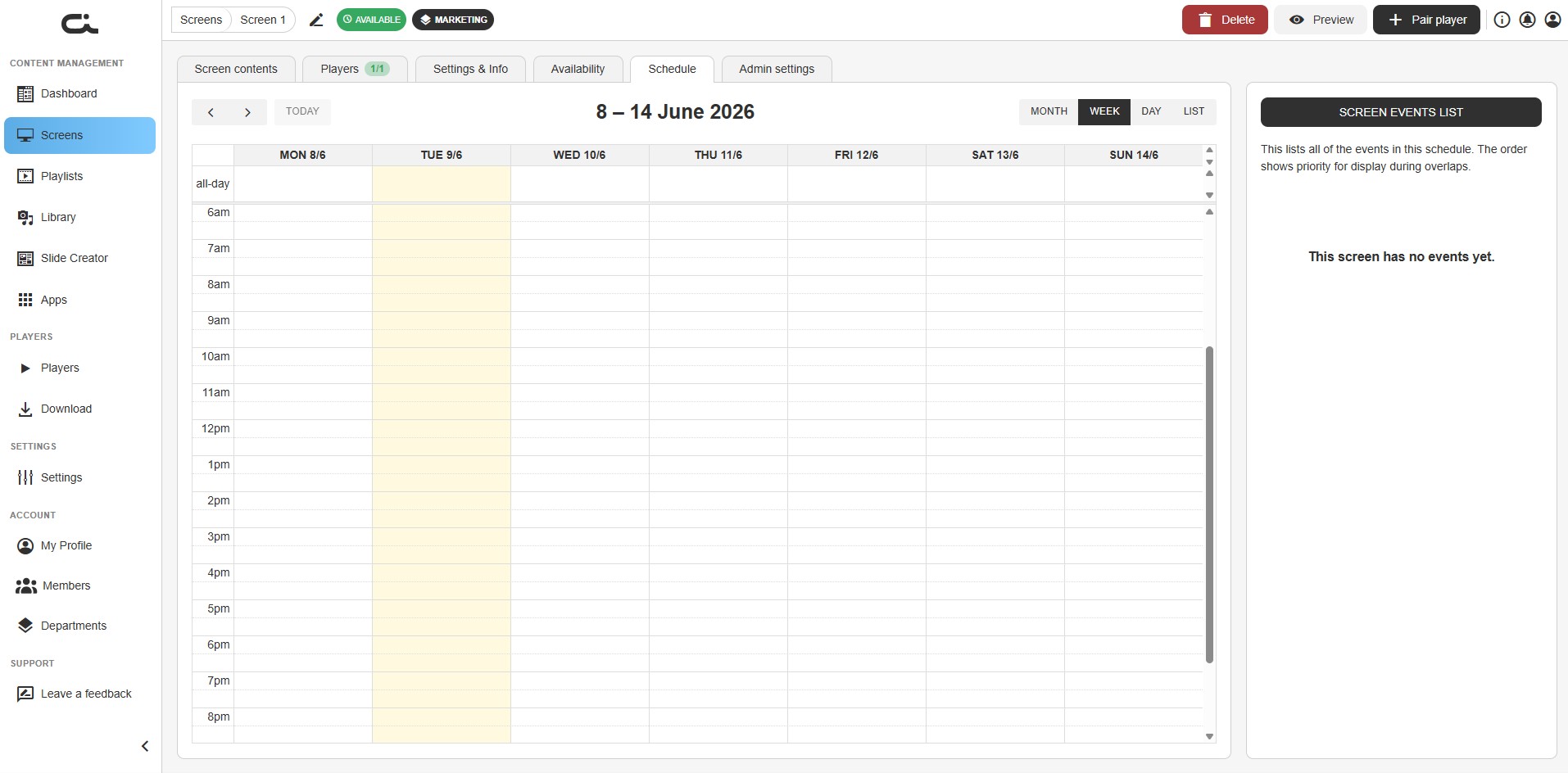 Schedule tab
