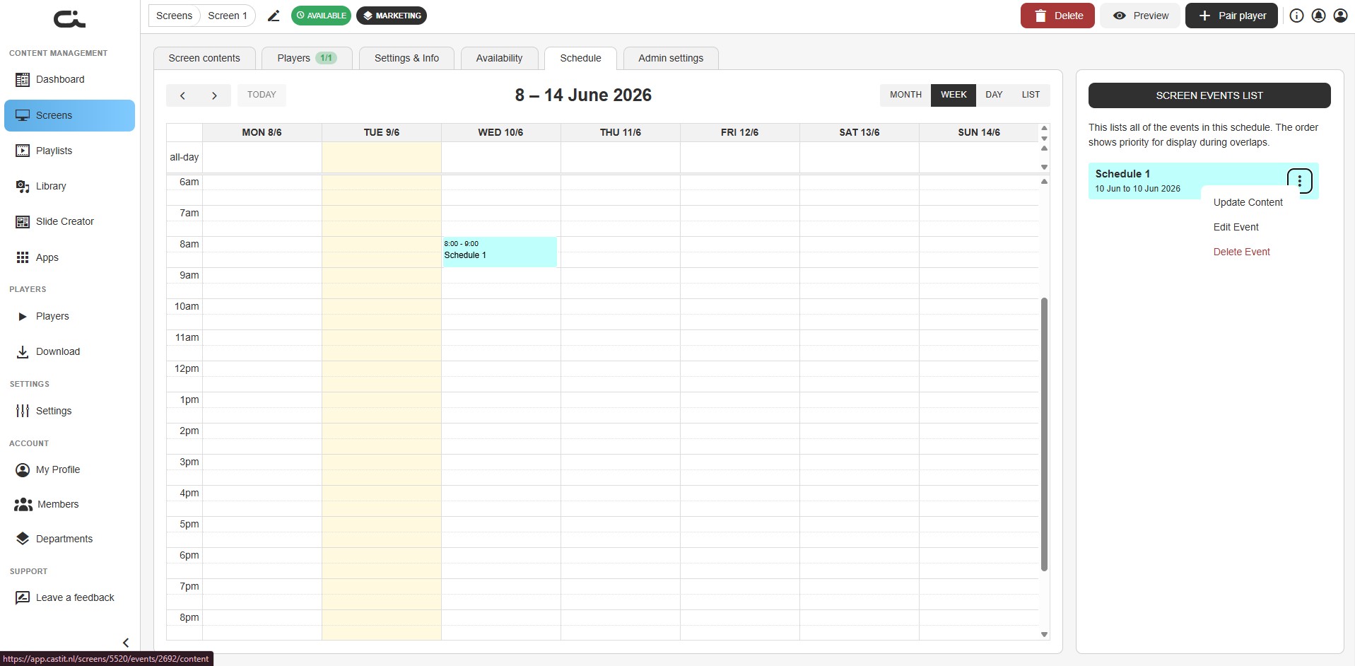Schedule event created