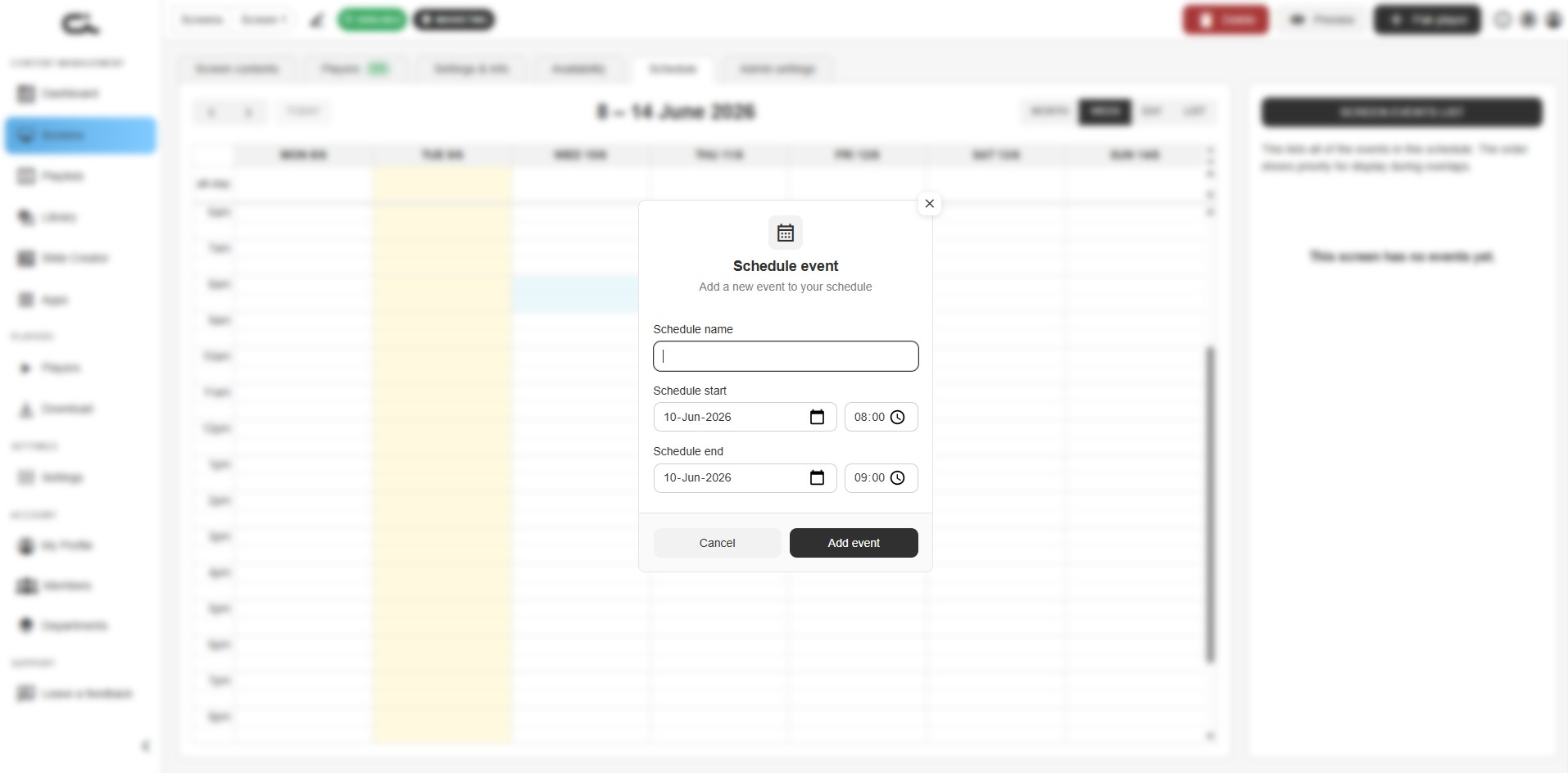 Schedule event dialog